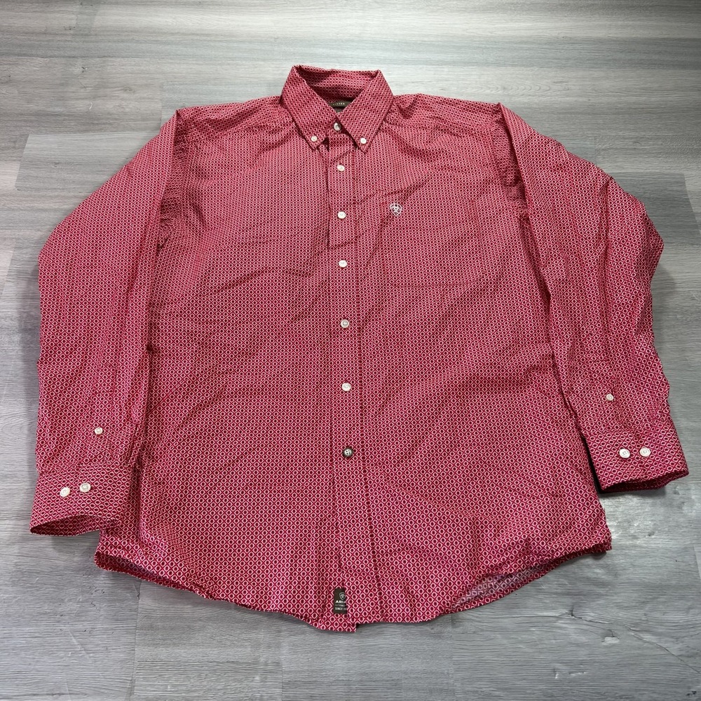 Ariat Shirt Mens Large Red Geometric Long Sleeve Western Button Up Fitted Cotton